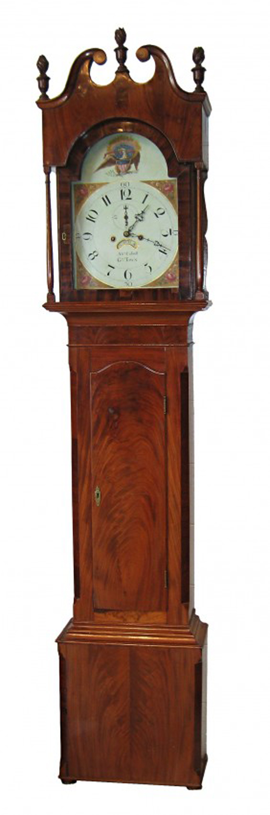 Abraham Cassell signed his early 19th century Philadelphia mahogany tall-case clock that topped $5,875. Image courtesy of Gordon S. Converse & Co.